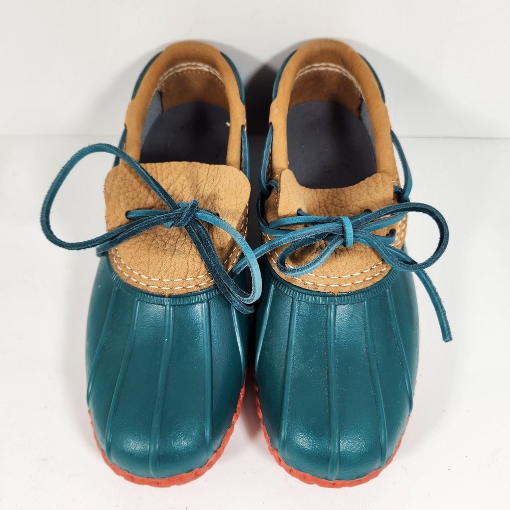 LL Bean Boots Rubber Moc Teal Red Leather Lace Up Shoes Womens 8 M Made in USA